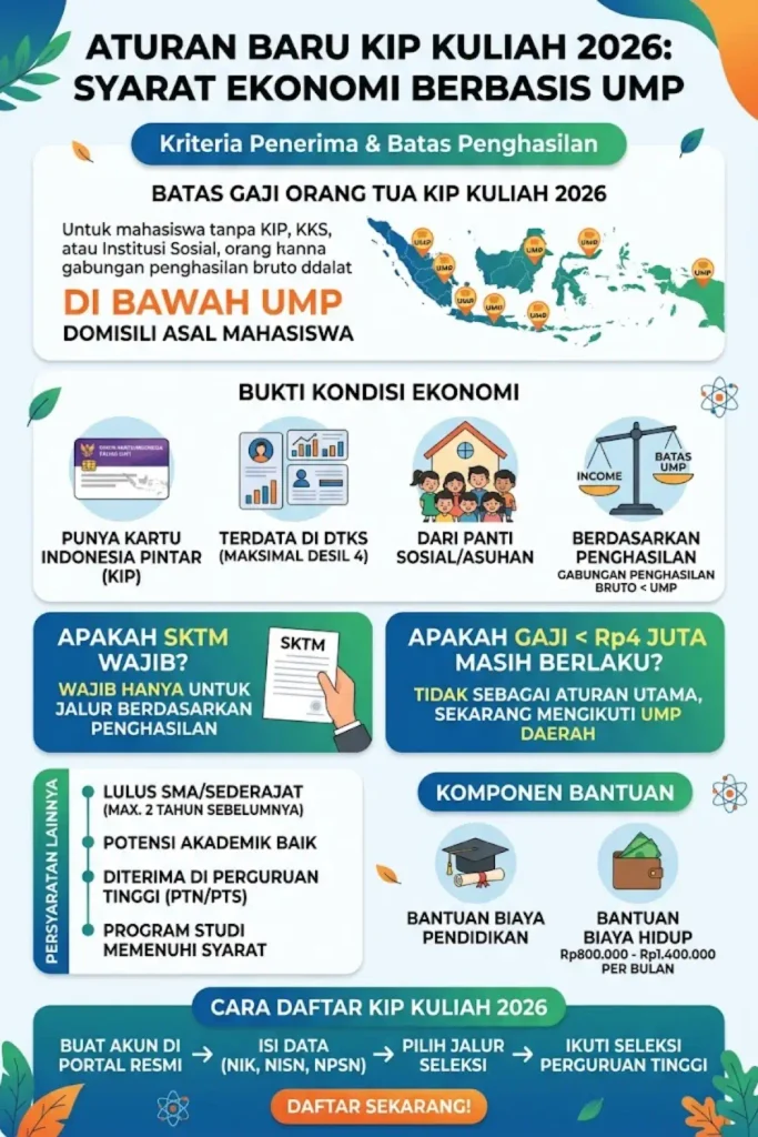 Aturan Baru KIP Kuliah 2026: Batas Gaji Orang Tua Kini Pakai UMP Daerah, Ini Rinciannya