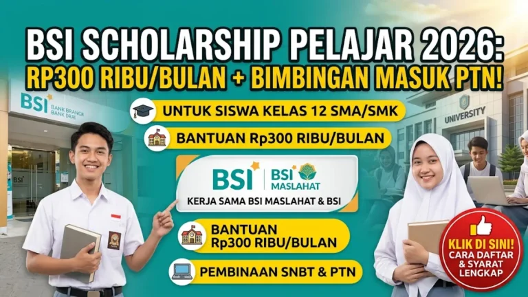 BSI Scholarship Pelajar 2026 Syarat, Bantuan Rp300 Ribu per Bulan dan Cara Daftar