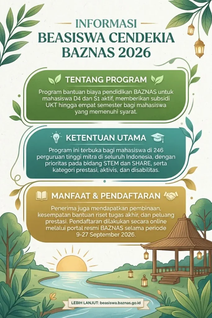 Beasiswa Cendekia BAZNAS 2026 Syarat Pendaftaran dan Cara Mendapatkan Bantuan Kuliah