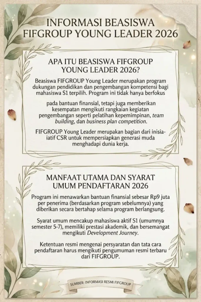 Beasiswa FIFGROUP Young Leader 2026 Dapat Rp9 Juta untuk Mahasiswa S1 Cek Syaratnya