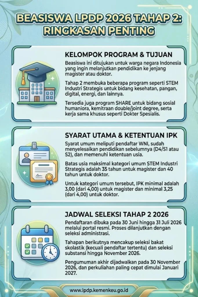 Beasiswa LPDP 2026 Tahap 2 Syarat Jenis Beasiswa dan Cara Pendaftaran