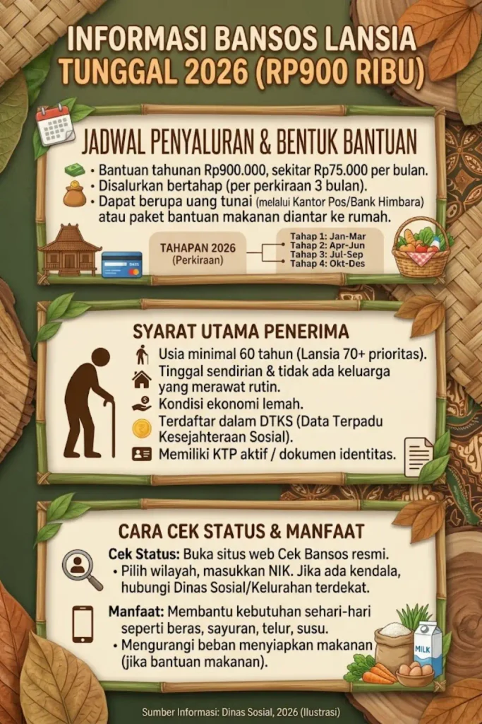 Jadwal Pencairan Bansos Rp900 Ribu untuk Lansia Tunggal 2026 Diubah Cek Sekarang