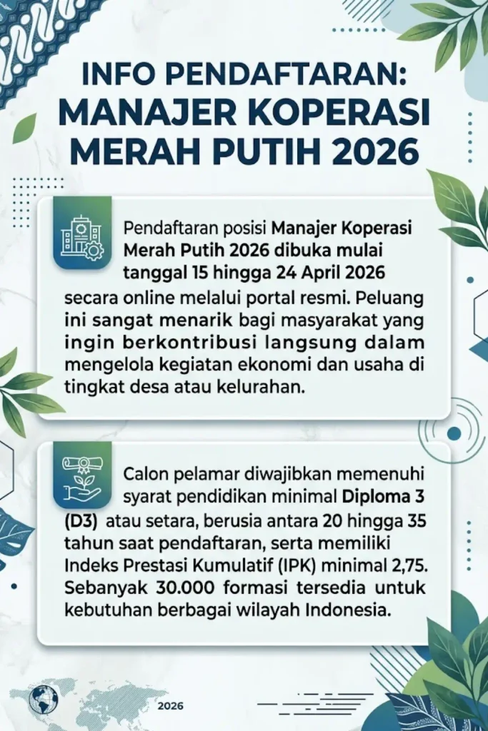 Manajer Koperasi Merah Putih 2026 30.000 Formasi Cek Syarat dan Cara Pendaftaran