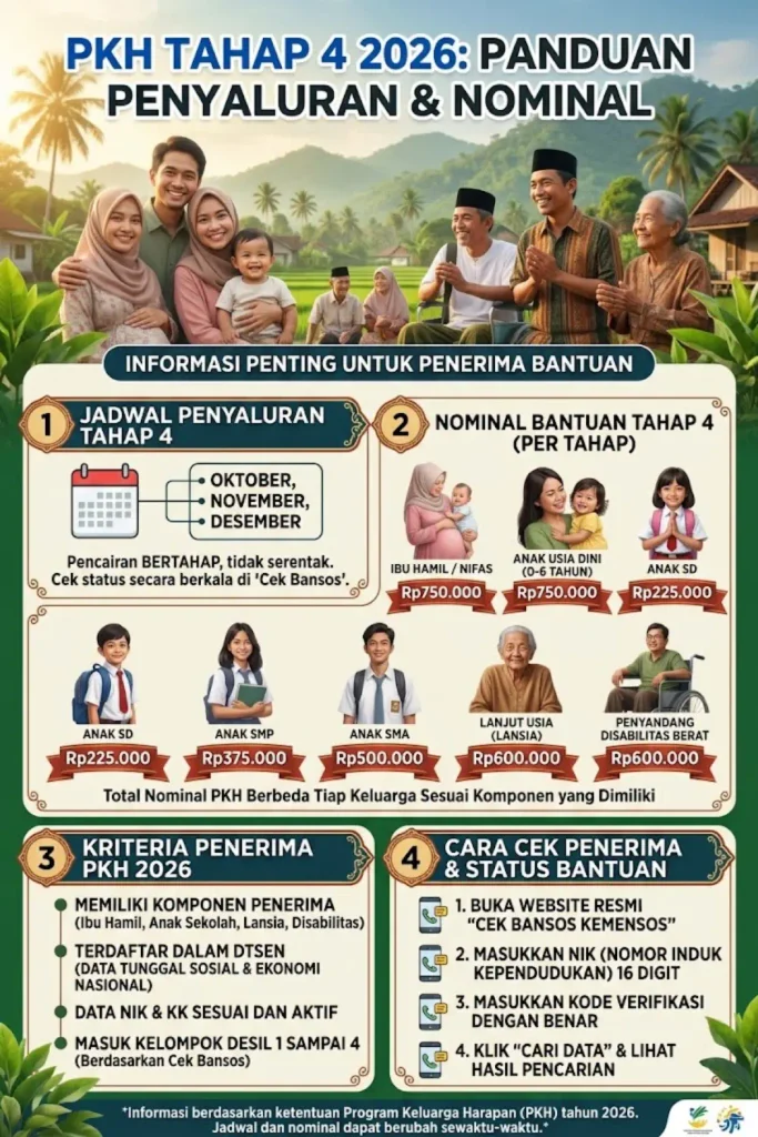 PKH Tahap 4 2026 Kapan Cair? Cek Jadwal, Nominal Bantuan dan Status Penerima