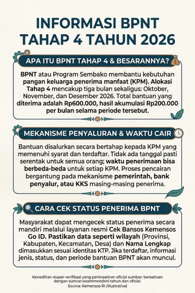 BPNT Tahap 4 2026 Rp600 Ribu: Cek Penerima di Cek Bansos Kemensos Go ID