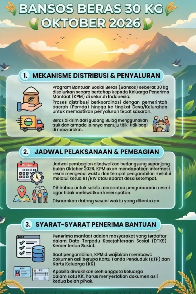 Bansos Beras 30 Kg Oktober 2026 Mulai Disalurkan Cek Lokasi dan Syarat Pengambilan